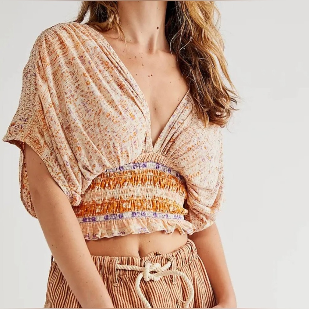 Free People NWOT Next Vacation Smocked Crop Top